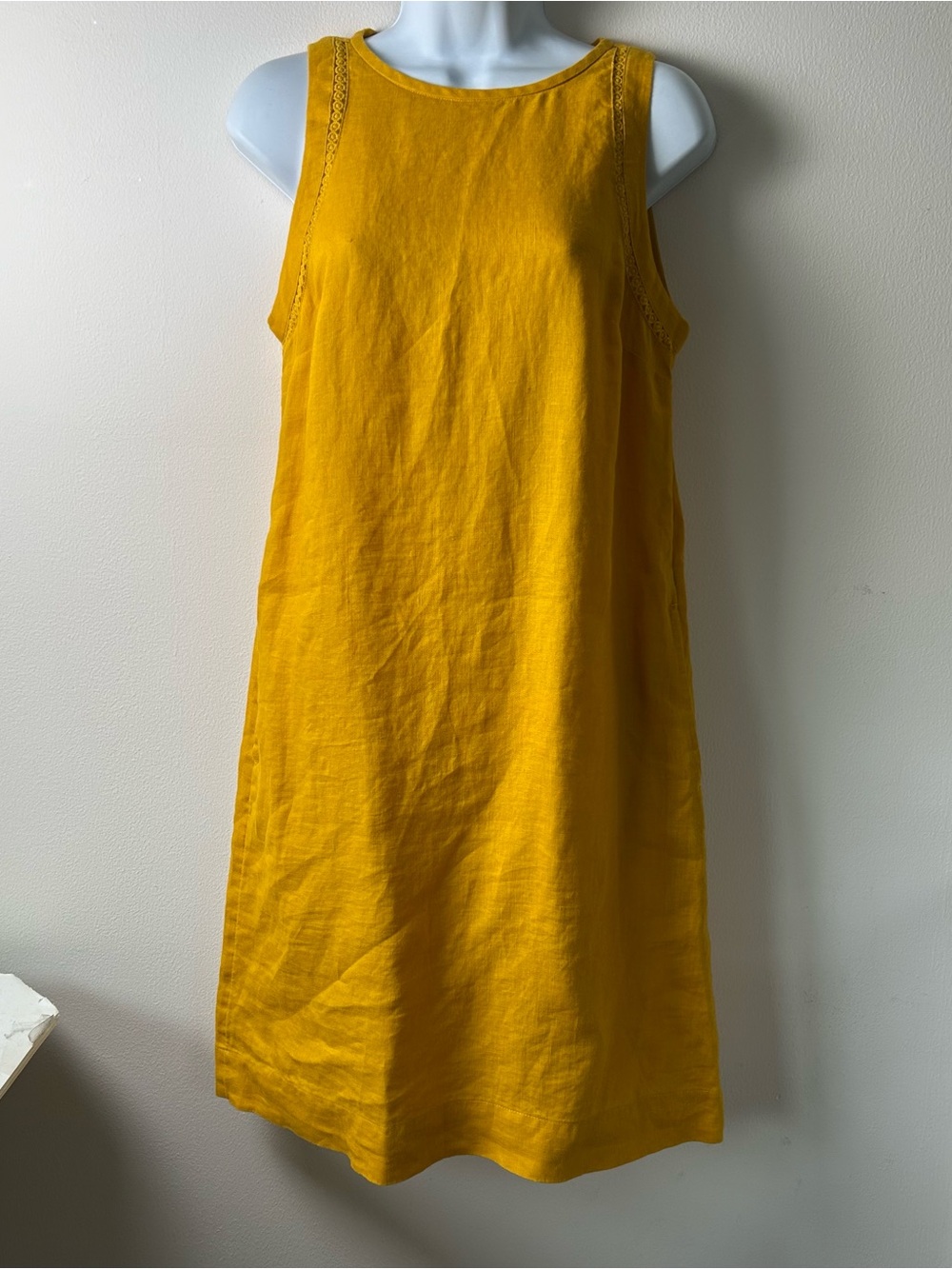 Sussan Linen Dress Womens 8 Yellow Sleeveless Shift Beach Comfort Resort Pockets